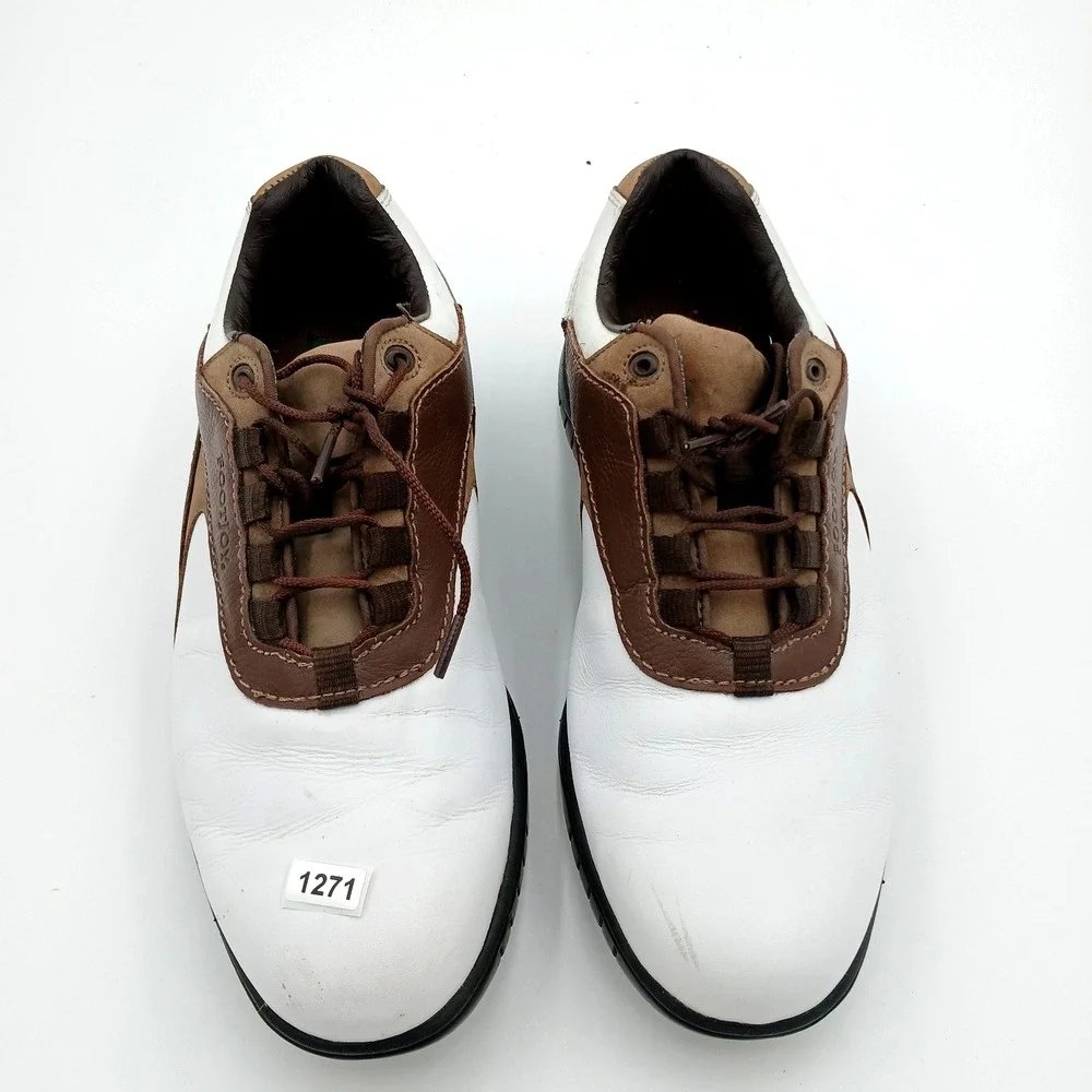 FootJoy‎ FJ Contour Series Golf Shoes White Brown Leather #54239 Men's Size 8 M